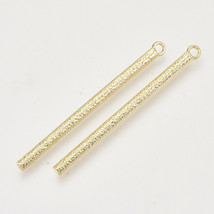 2 Long Gold Bar Pendants Textured Charms 54mm Minimalist Jewelry Making Supply - £2.38 GBP