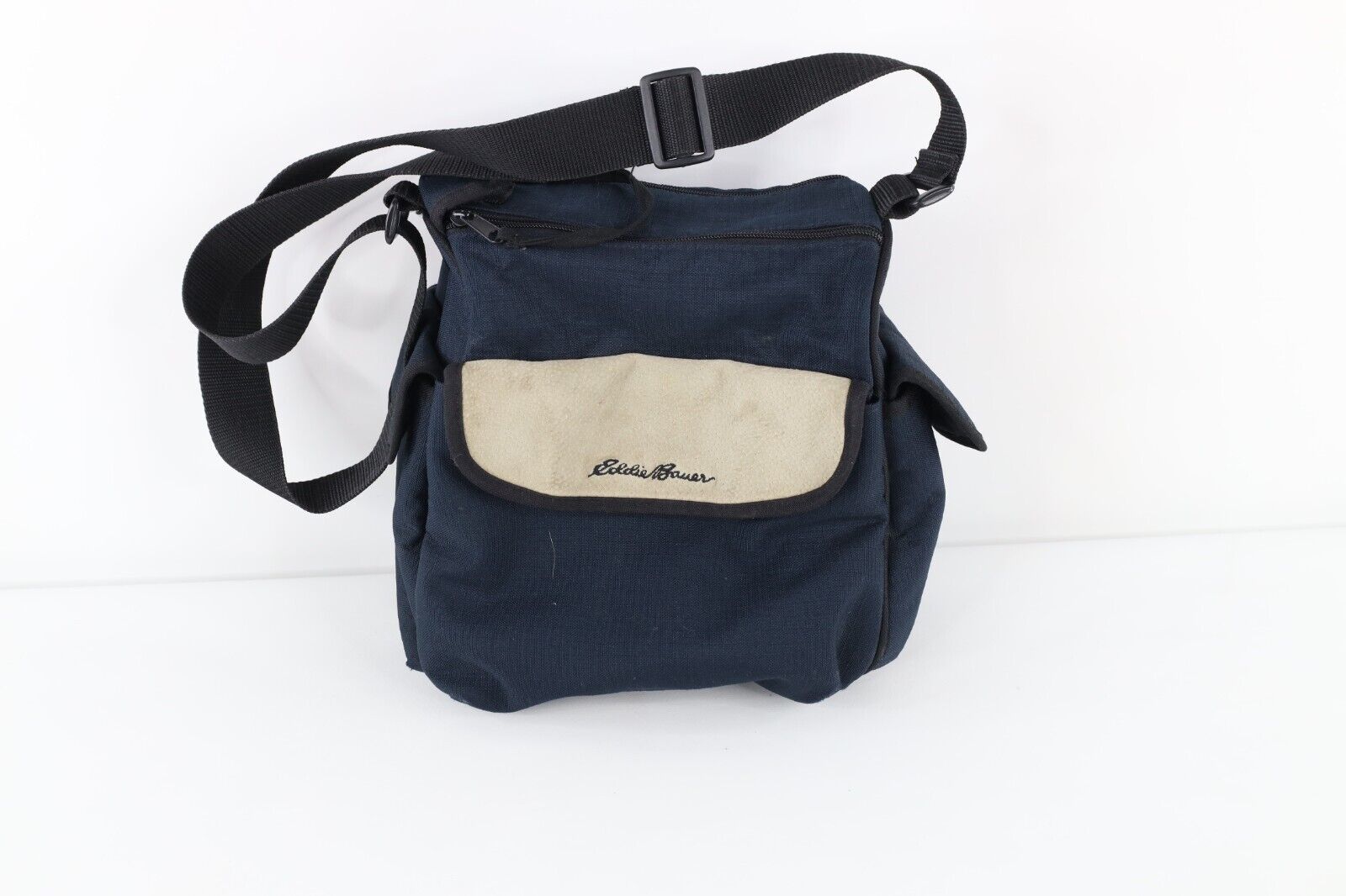 Primary image for Vintage 90s Eddie Bauer Distressed Spell Out Ripstop Suede Trim Shoulder Bag