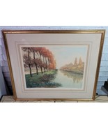 VTG D.A.I. 1936 Gold Framed Art Watercolor Print European Landscape Rive... - $132.29 CAD