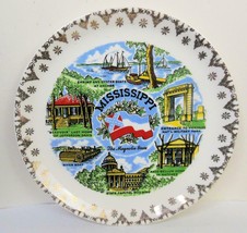 Vintage Plate Mississippi The Magnolia State Lacy Gold Rim 7.5 Inches - £12.61 GBP