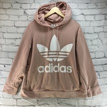 Adidas Womens Sz L Sweatshirt Light Blush Pink Classic Logo Pullover Hoodie - £28.72 GBP