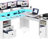 L Shaped Desk With Drawers, 60 Computer Desk With Power Outlets &amp; Lift T... - £447.53 GBP