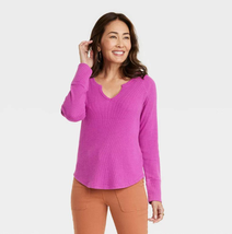 Knox Rose Women&#39;s Long Sleeve Notch Neck Thermal Top - Raspberry Pink, Medium - £15.06 GBP