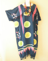KG26 Abstract Batik Kaftan Plus Caftan Kimono Fringes Hippy Maxi Dress u... - £23.62 GBP