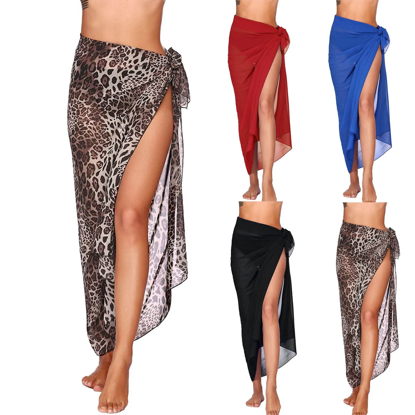 Sporting Ay Women Chiffon Swimwear Pareo Leopard Print Scarf Cover Up Wrap Kafta - £23.90 GBP