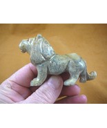 (y-lio-ro-407) gray tan Lion wild cat carving gem stone gemstone SOAPSTO... - $29.99