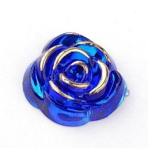 5 Rose Cabochons Acrylic Flatbacks Floral Flat Backs Blue Gold Metal Enlaced  - £3.20 GBP
