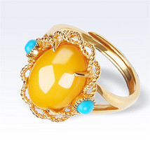 Woman&#39;s S925 Silver Ring Inlaid with Beeswax and Turquoise - £4.68 GBP