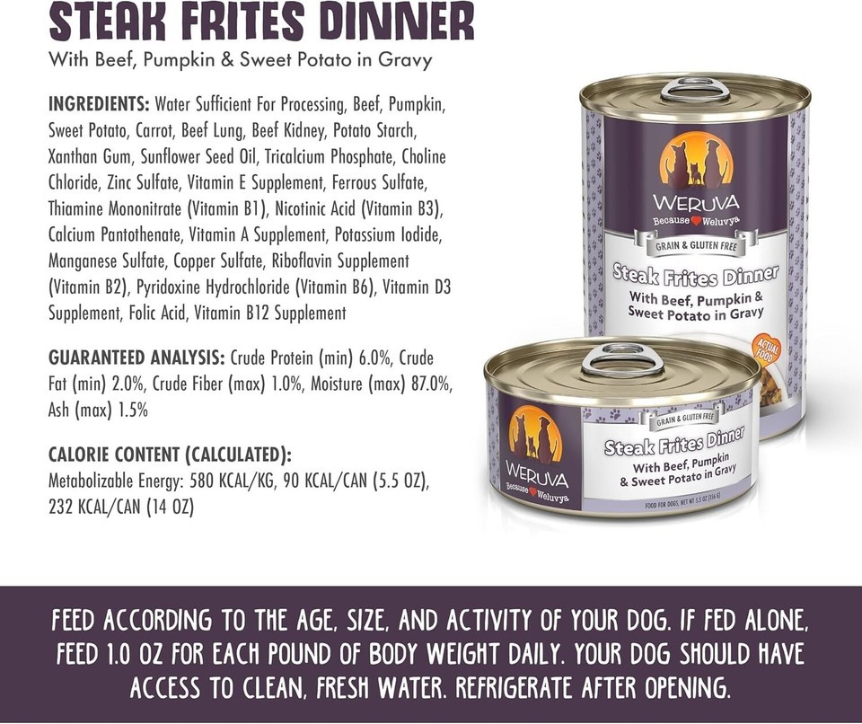 Grain-Free Steak Frites Wet Dog Food - Premium Beef & Veggies, 12 Can Pack Item image 7