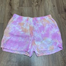 Rachel Zoe Pink Orange Tie Dye 100% Linen Pull On Shorts Womens Size Medium - $11.88