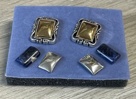 AVON Interchangeable Earings Gold Silver Blue Magnetic Pierced - £7.35 GBP