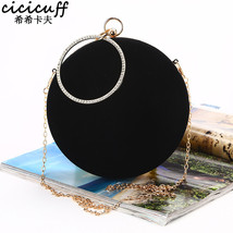 New Handmade Round Circular Shape Evening Clutch Bag Women Soft Velvet Chain Sho - £38.48 GBP