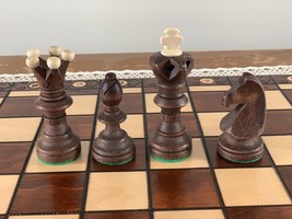 Large Handmade Wooden Chess Set 21&quot; Hand Carved Board Pieces Full Vintage Game - £81.77 GBP