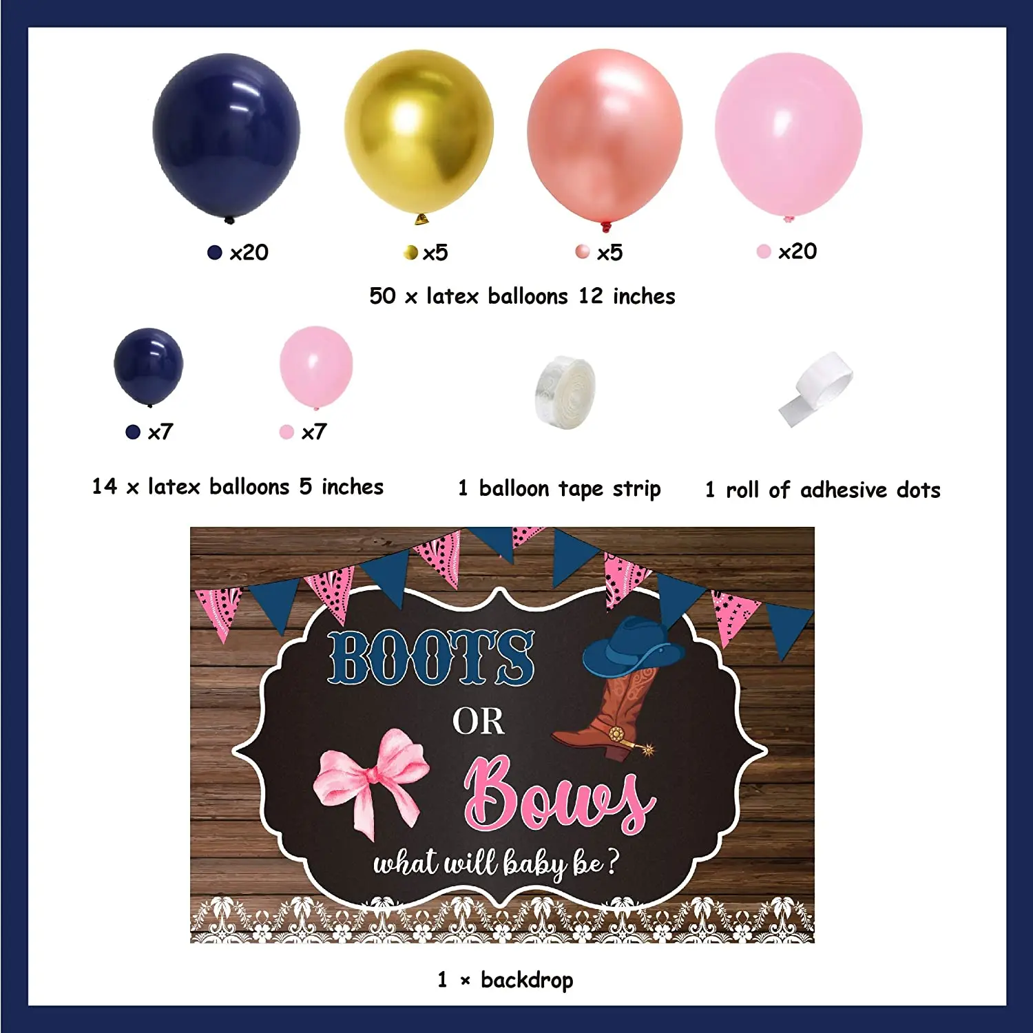 SURSURPIRSE boy or girl Gender Reveal Party Decorations Navy Blue Pink Balloon G - £64.05 GBP