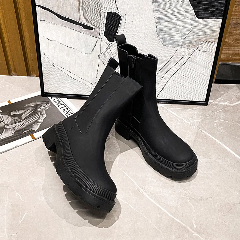 Chelsea Boots For Women Shoes Round Toe Low Heels Women&#39;s Boots Spring Autumn Pu - £102.64 GBP