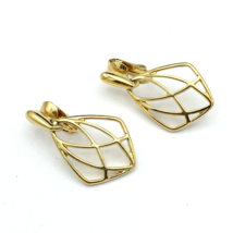 CROWN TRIFARI gold-tone door-knocker earrings - vintage clip-on openwork dangle - £20.10 GBP