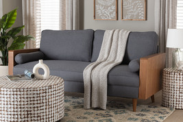Saranna Gray Fabric and Walnut Brown Wood Sofa - $772.00