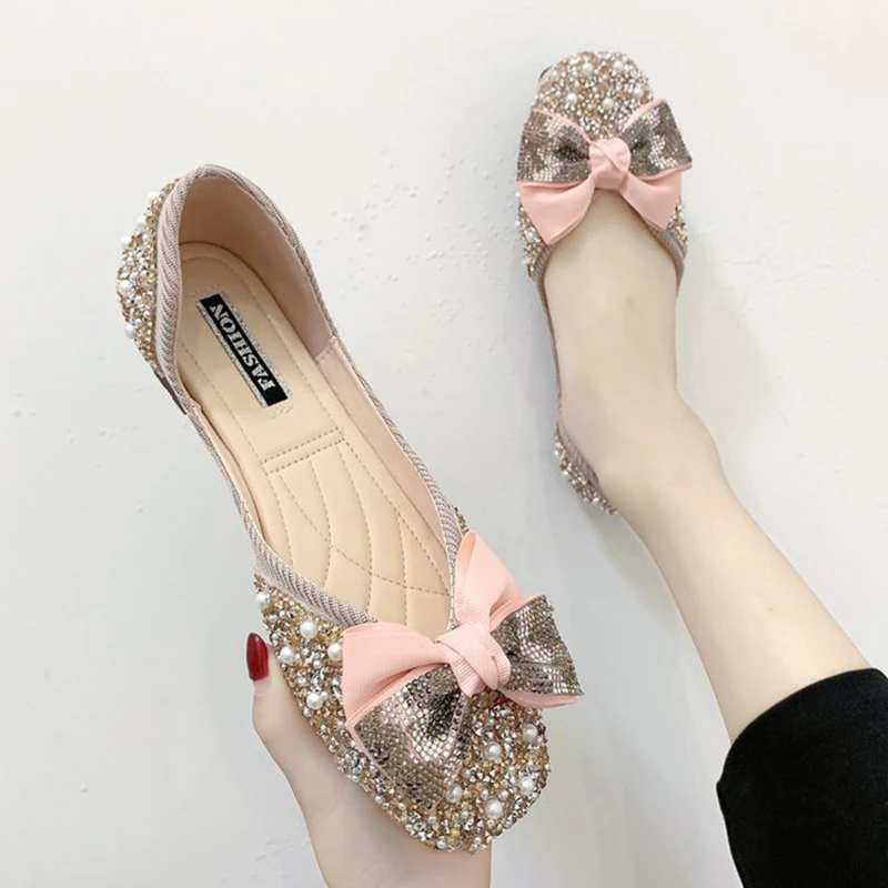 Fairy Knitting Cut Out  Crystal Ballet Flats Woman Loafers Square Toe Slip On Mo - £132.45 GBP