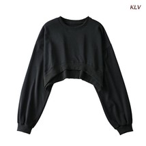 Women&#39;s Casual Long Sleeve Crop Tops Sweatshirt Solid Color Round Neck Loose Pul - £53.32 GBP