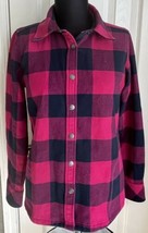 Orvis Fleece Lined Flannel Plaid Pink &amp; Blue Snap Front Shirt Jacket Women’s S - £23.36 GBP