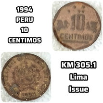 PERU 1994 10 CENTIMOS - KM 305.1 - Authentic Braille, Nice LIMA Issue Ci... - $4.25