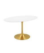 60&quot; White Oval Tulip Dining Table with Lacquered Wood Top and Gold Base - €913,25 EUR
