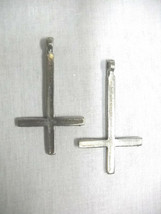 Silver Pewter Inverted Satanic Cross Evil Occult Ritual Pair Of Earrings - £15.71 GBP