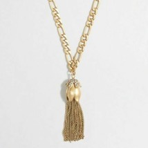 J.Crew Factory 23&quot; Tassel Pendant White Crystal Gold Tone Chain Necklace EUC - £22.21 GBP