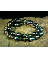Estate Natural Black Peacock Gray Green Tahitian Pearls Sterling Clasp N... - $799.00