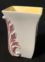Red Wing USA 1105 Art Pottery Vase Teal with Light Yellow Interior Raised Leaves - £27.37 GBP