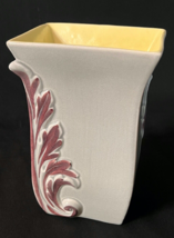 Red Wing USA 1105 Art Pottery Vase Teal with Light Yellow Interior Raised Leaves - £27.41 GBP