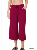  Zenana S Premium  Stretch Jersey Tie Waist Wide Leg Cropped  Lounge Pants  - £11.67 GBP