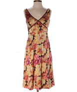 J. Crew Floral Satin Dress Size 6 Silk Brown Yellow Pink V-Neck - $555.84 MXN