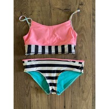 Ivivva by Lululemon 2 Piece Swimsuit Top Bikini Bottoms Pink Aqua Blue Girls 14 - £19.17 GBP