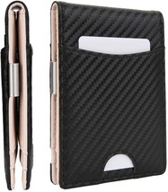 Money clip wallets for men Carbon fiber Slim Minimalist (Carbon Black/Peach) - £28.27 GBP