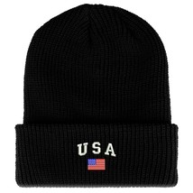 Trendy Apparel Shop American Flag and USA Embroidered Ribbed Cuffed Knit Beanie  - £15.27 GBP