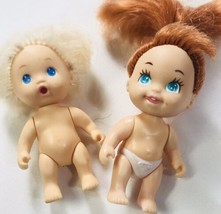 Vintage Dollhouse Baby Babies Lot Of 2 Red Hair Blonde Hair Tooth Open Mouth - £25.23 GBP