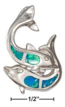 Pendant Sterling Silver Playful Double Dolphin Pendant with Synthetic Opal Inlay - £68.72 GBP+