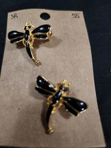 LOT OF  2 VINTAGE GOLD TONE BLACK ENAMEL DRAGONFLIES BROOCH PINS  1&quot;  JE... - $31.31 CAD
