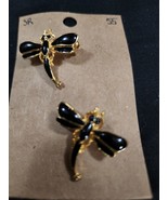 LOT OF  2 VINTAGE GOLD TONE BLACK ENAMEL DRAGONFLIES BROOCH PINS  1&quot;  JE... - $31.38 CAD