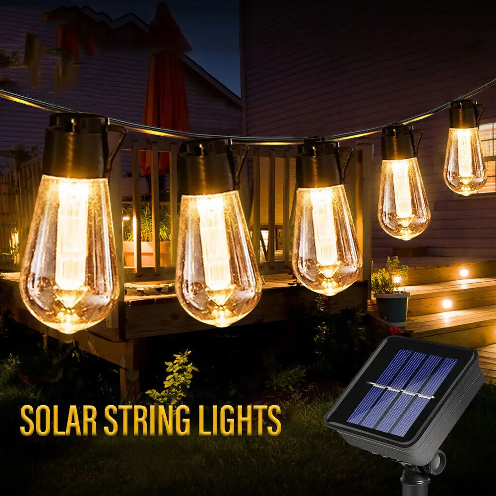 Solar Patio String Lights Outdoor Gar Christmas Fairy Garden LED Lights Festoon  - £68.03 GBP