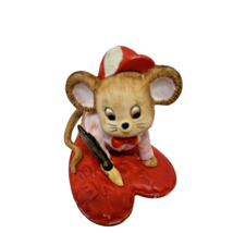 Vintage Lefton Porcelain Mouse with Red Heart Valentines Day Figurine 2.25 x 2&quot; - £10.65 GBP
