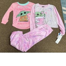 Girls Pajamas 3 Pc Star Wars Mandalorian Pink Long Sleeve Shirts Pants-sz 6/8/10 - £15.03 GBP