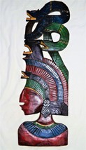Mid Century Aztec Mayan King in Feathered Headdress Polychrome Carved Pl... - $299.95