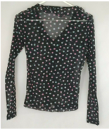New York &amp; Company Sheer Black Polka Dot Ruffle Shirt 3/4 Sleeves Size XS - $10.88