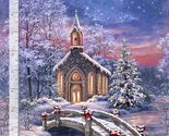 24" X 44" Panel Snowy Chapel Winter Christmas Snow Cotton Fabric Panel D... - $10.63
