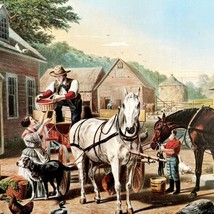 Farmers Prepare For Market 1955 Currier &amp; Ives Color Plate Antique Print DWEE37 - £31.96 GBP