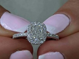 Halo Engagement Ring 2.50Ct Cushion Cut Diamond 14k White Gold Finish in Size 8 - £111.63 GBP