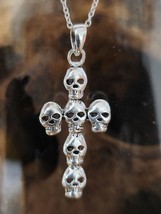 Gothic Skull Cross Necklace Pendant 18&quot; Rolo Necklace 925 Sterling Silver &amp; Box - £25.46 GBP