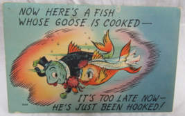 Comic Postcard Fish Series 332 This Fish Goose Cooked He Just Got Hooked... - $2.96